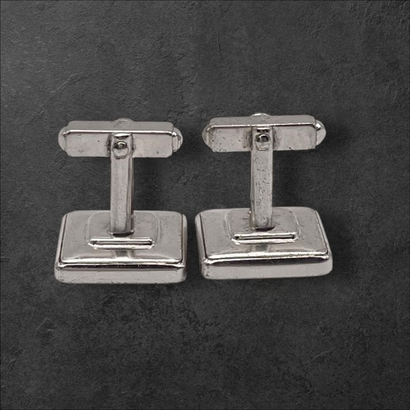 Elegant Vintage Anson Silver Tone a Black Cufflinks With Geometric Block Design - Picture 9 of 12